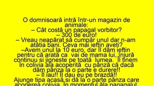 BANCUL ZILEI | "Cât costă un papagal vorbitor?" "300 de euro"