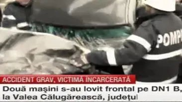Două maşini s-au lovit frontal pe DN1 B, la Valea Călugărească! Victima a fost încarcerată!