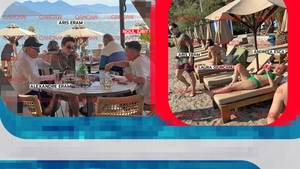 Andreea Esca, petrecere în costum de baie cu tot familionul! Imagini de colecție cu vedeta PRO TV în vacanța din Grecia: masă mare, bere, table... Aris, cu Laura Giurcanu, Alexia, cu noul iubit!