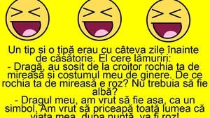 BANC | Discuție cu câteva zile înaintea nunții: "Dragă, de ce rochia ta de mireasă e roz?"