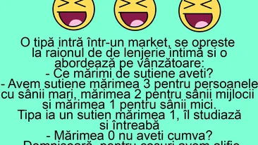 BANC | O tipă intră într-un market, se oprește la raionul de lenjerie intimă și o abordează pe vânzătoare