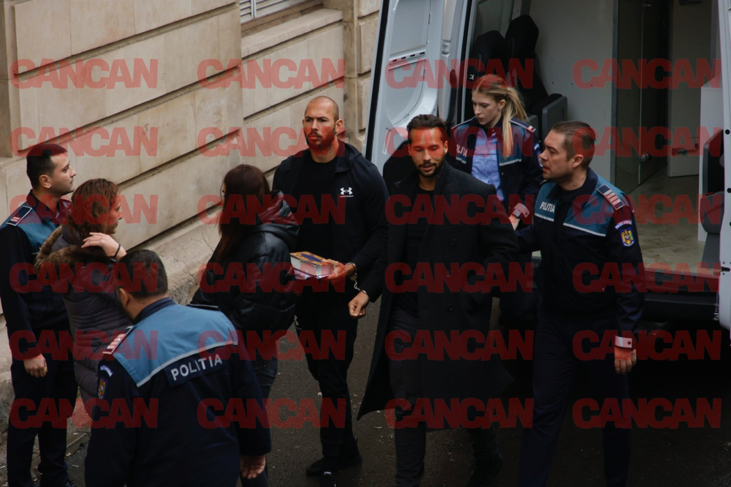Frații Tate, împreună cu polițista care făcea parte din brigada lor / foto: CANCAN.RO