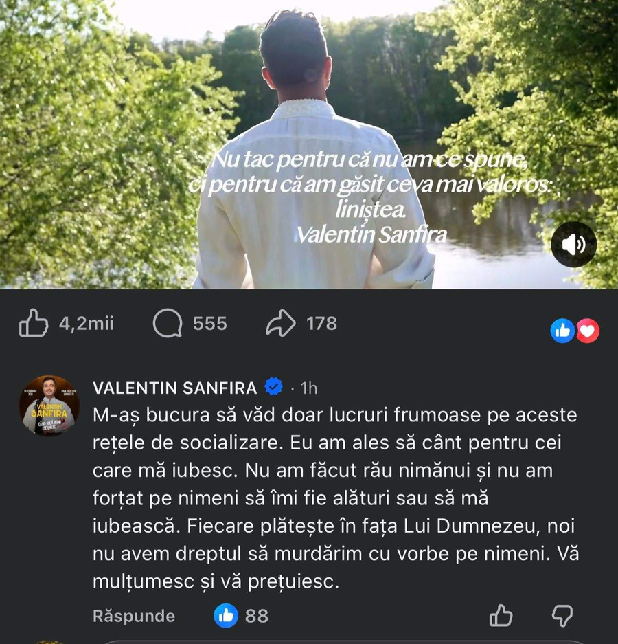 Valentin Sanfira. reacție dură după divorț Foto: social media