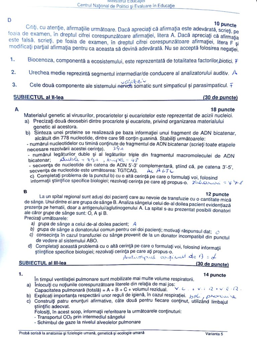 Subiectele la Anatomie (partea II)