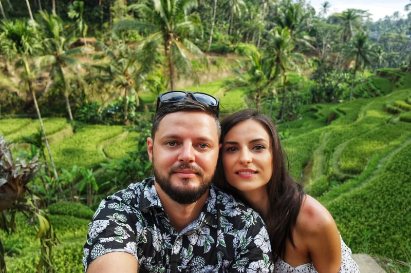 Andreia și Ionuț, la orezăriile Tegallalang din Bali
