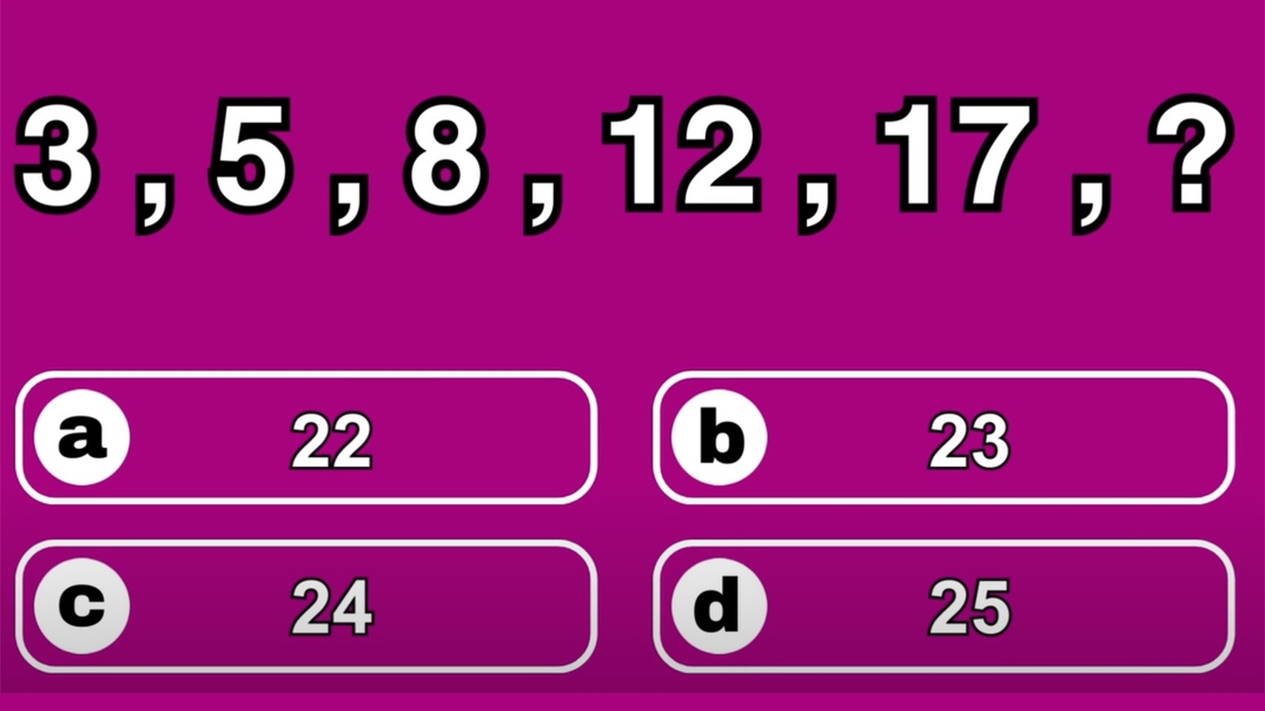 Test de inteligență pentru genii | 3, 5, 8, 12, 17. Ce număr urmează?