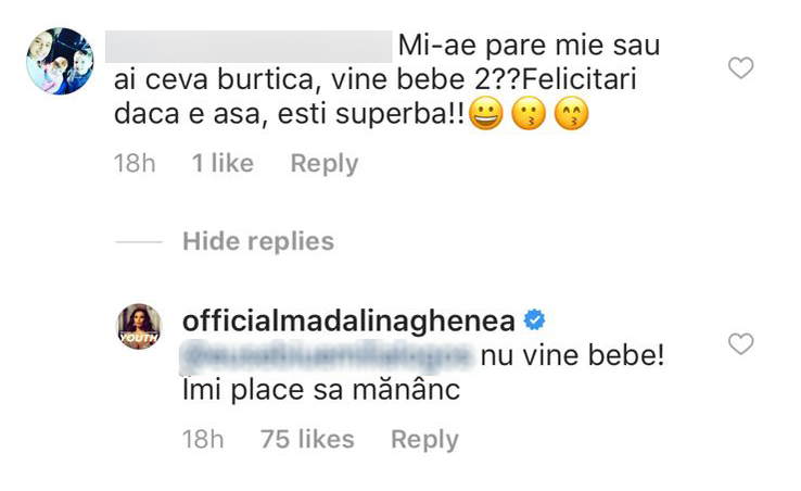 Mădălina Ghenea a răbufnit pe rețelele de socializare, după ce o prietenă virtuală i-a spus că are burtă