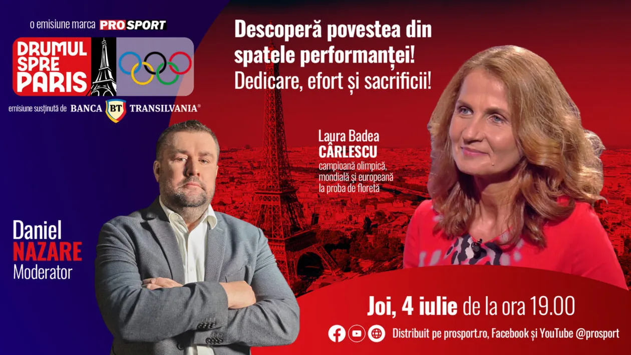 Laura Badea-Cârlescu, campioană olimpică, mondială şi europeană la proba de floretă, invitata emisiunii ,,Drumul spre Paris’’ de joi, 4  iulie, de la ora 19:00