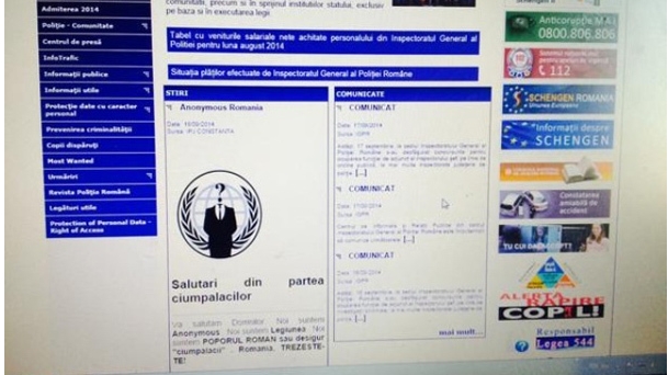 Hackerii "Anonymos" au spart situl Politiei Romane