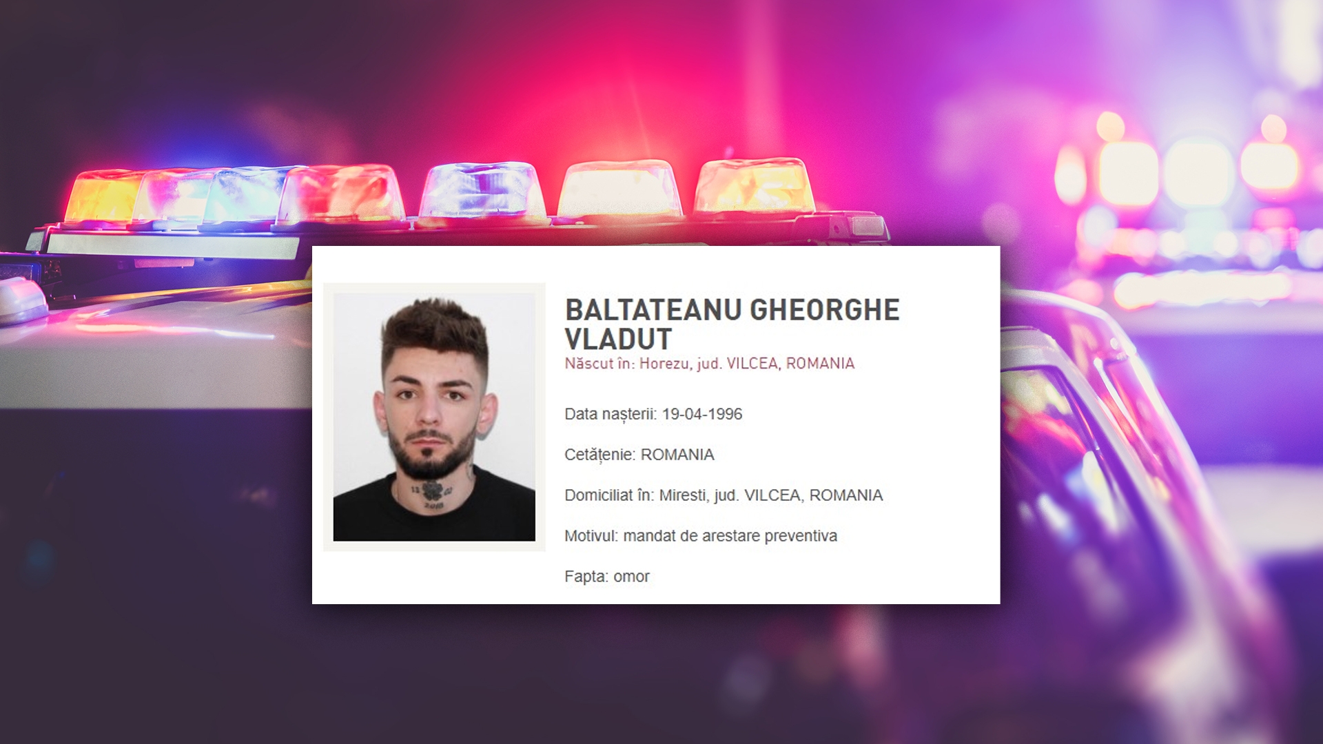 Gheorghe Vlăduț Băltățeanu, dat în urmărire pentru omor. Este suspectul principal în cazul Valentinei