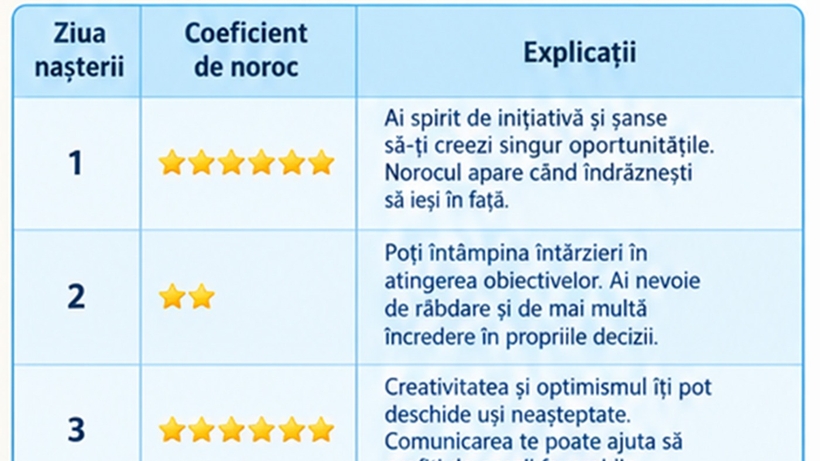 Tabel noroc | Cât de norocos ești în viață, în funcție de data nașterii