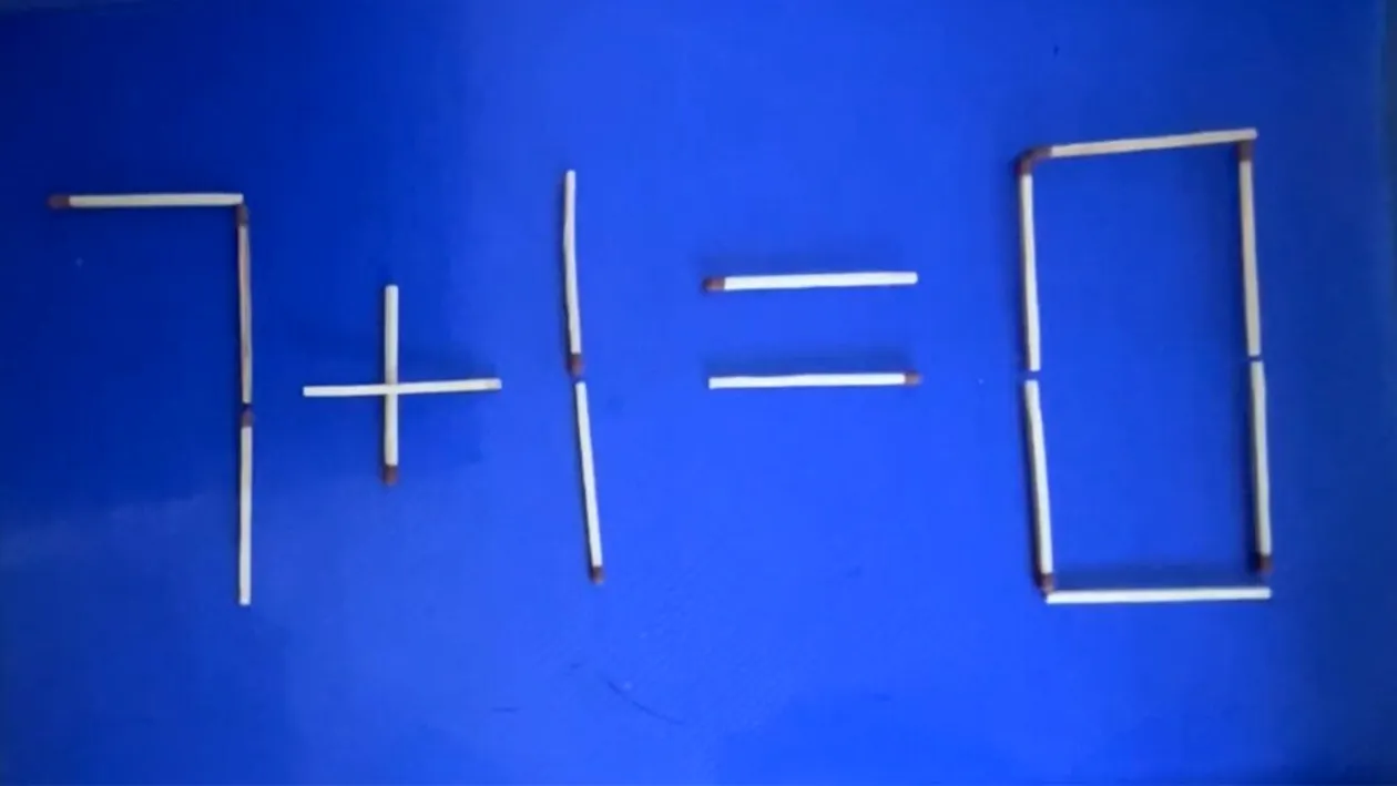 Test de inteligență | Mutați un singur chibrit pentru a corecta 7 + 1 = 0