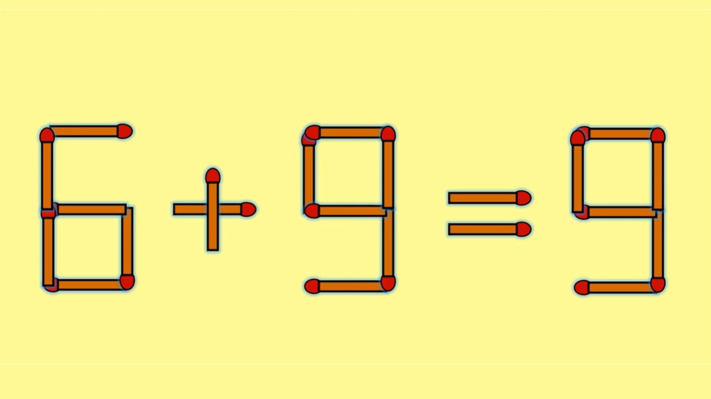 Test IQ cu chibrituri | Mutați un singur băț, pentru a corecta 6 + 9 = 9