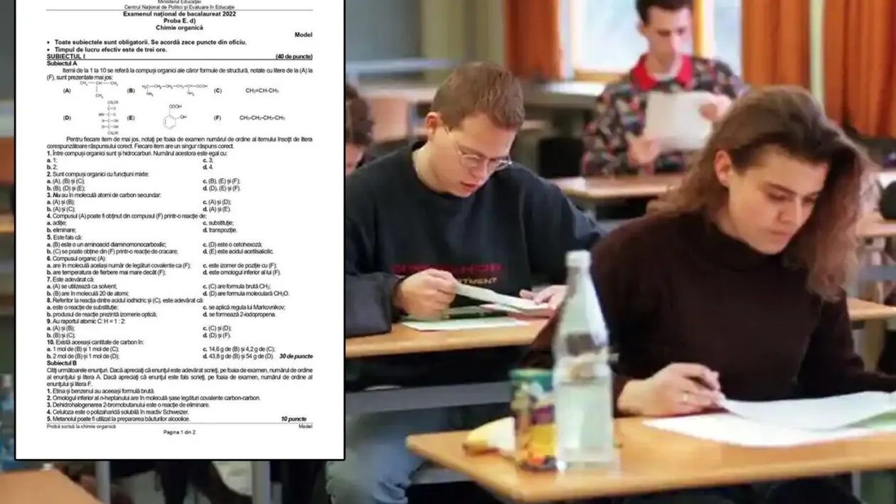 Bacalaureat 2022 | Subiectele și baremul la chimie, proba la alegere de la BAC, de miercuri, 22 iunie