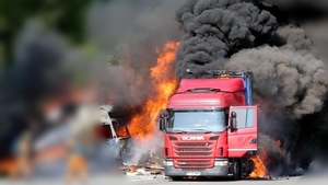 Un camion românesc a luat foc într-o parcare din Germania