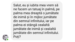 BANC | "Eu și iubita mea vrem să ne facem un tatuaj în palmă"