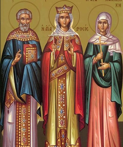 Sfântul Mucenic Vasile, preotul din Ancira, Sfânta Muceniță Drosida, Sfânta Muceniță Calinica Icoană sec. XX, Mănăstirea Panahrantou, Megara (Grecia)