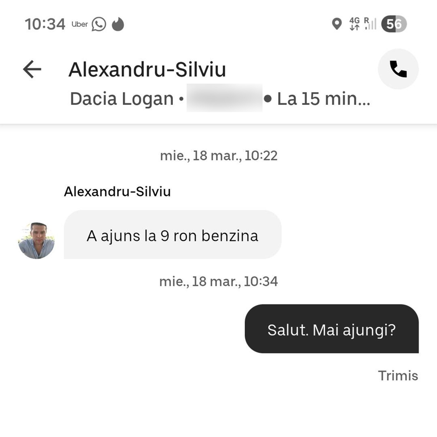 Ce mesaj i-a trimis un șofer de Bolt clientului său/ Sursa: Facebook