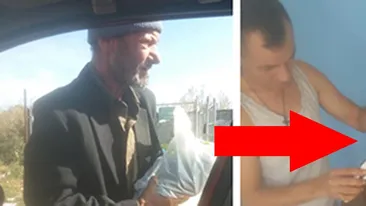 Un frizer din Huși a găsit acest om al străzii scotocind prin gunoaie. L-a luat acasă și i-a făcut o schimbare completă de look. Cum arată cerșetorul acum