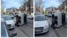 Accident în Sectorul 2 al Capitalei! O mașină s-a răsturnat pe linia de tramvai
