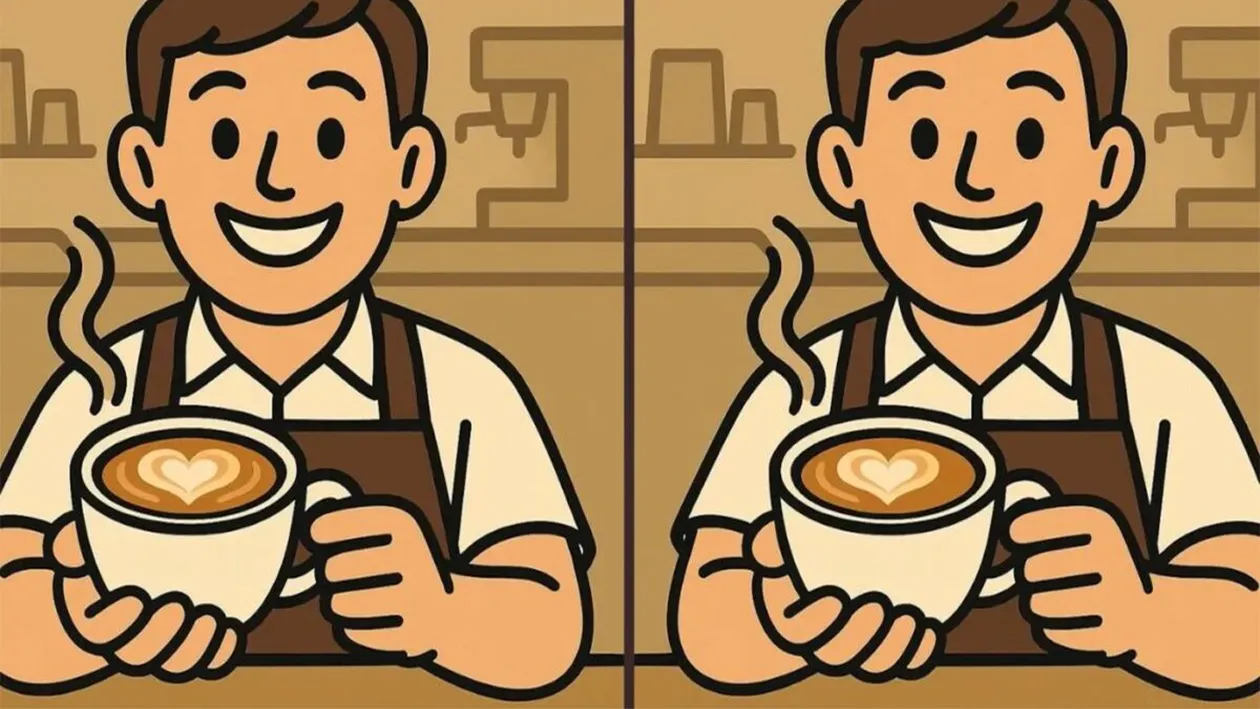Test de logică | Acești 2 barista par identici, dar nu sunt. Găsiți toate cele 3 diferențe!