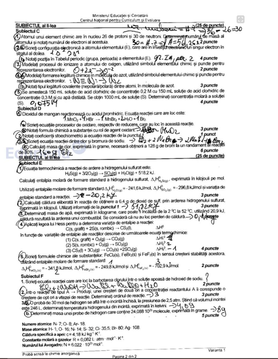 Subiect chimie/ Sursa foto: Edupedu.ro