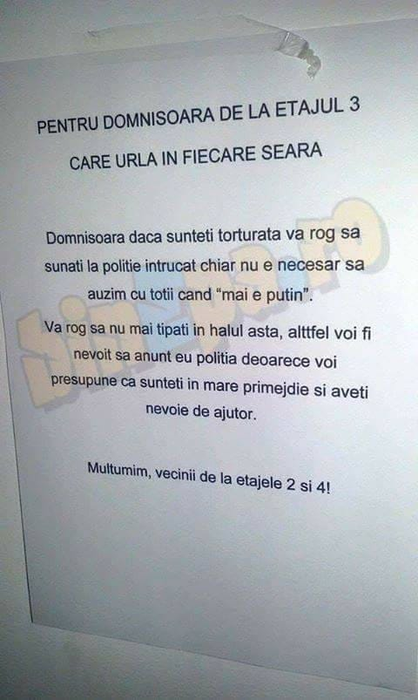 A intrat în dizgrația vecinilor pentru că urlă atunci când face sex. Tânăra, amenințată: “Voi fi nevoit să anunț poliția!”