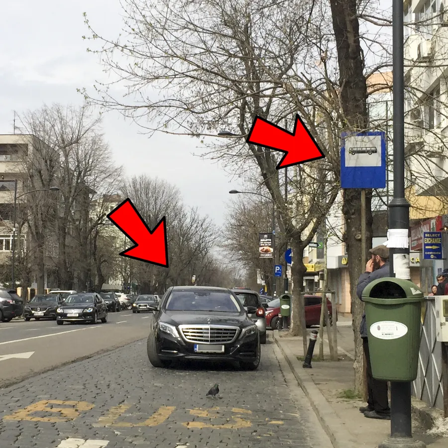 Gigi Becali și-a parcat limuzina pe contrasens, în stația de autobuz, ușor pe diagonală