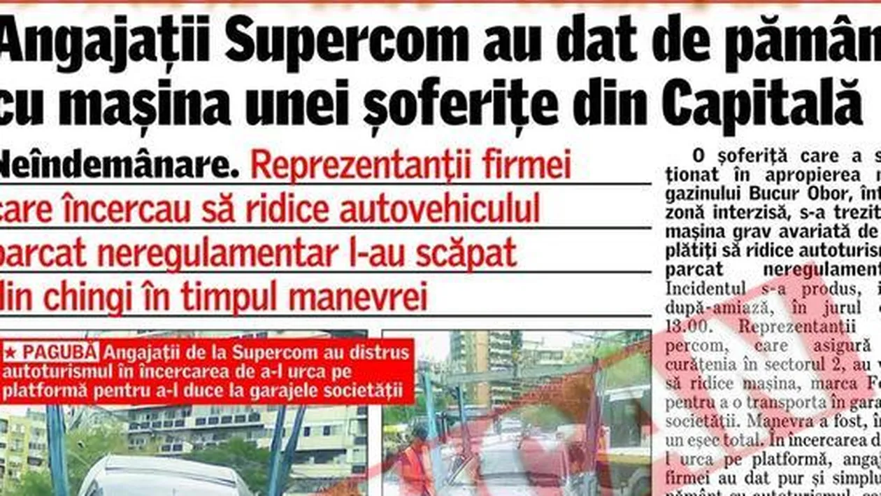 Masina avariata de echipajul Supercom zace intr-un garaj al firmei