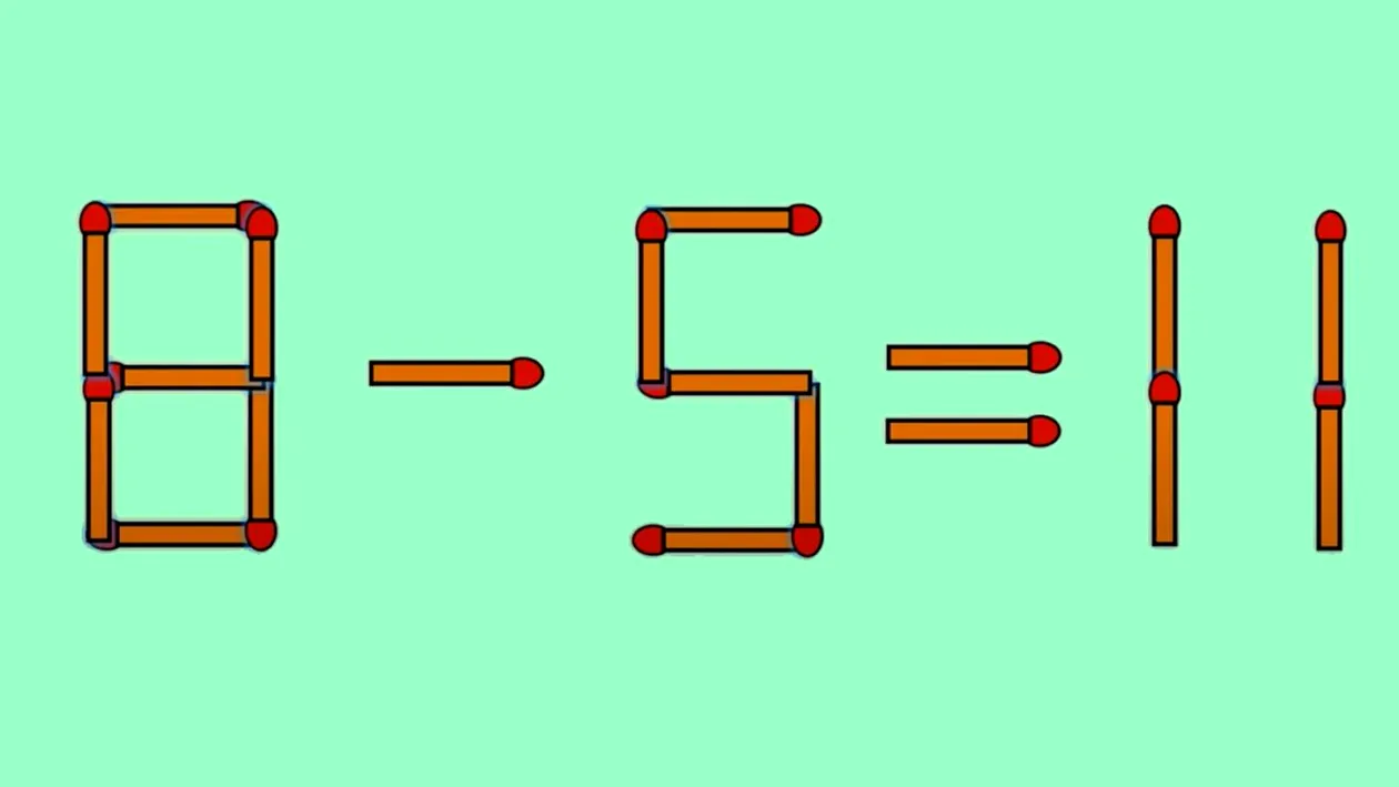 Test de inteligență | Corectați 8 - 5 = 11, mutând un singur chibrit