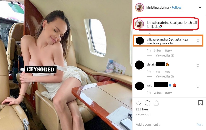 Barbie de România a pozat topless într-un avion de lux. Ce răspuns i-a dat unei prietene care i-a lăsat un comentariu sincer