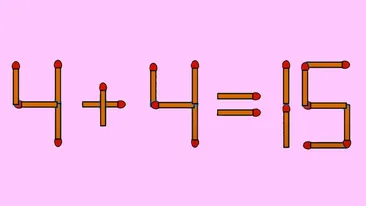 Test IQ cu chibrituri exclusiv pentru genii | Mutați un singur băț, pentru a corecta 4 + 4 = 15