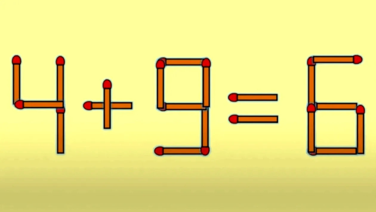 Test IQ cu bețe de chibrit | Mută unul singur pentru a rezolva ecuația 4+9=6