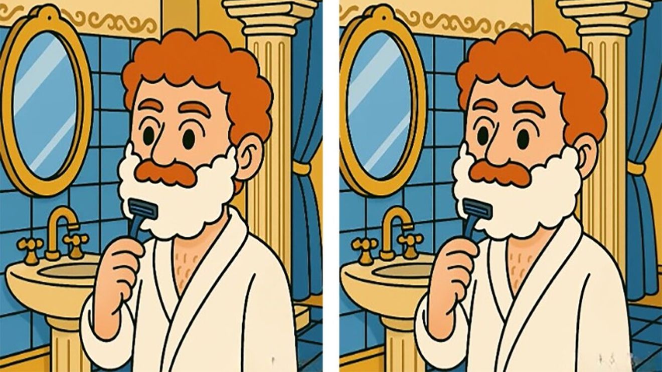 TEST IQ | Identificați toate cele 3 diferențe dintre acești doi bărbați care se bărbieresc