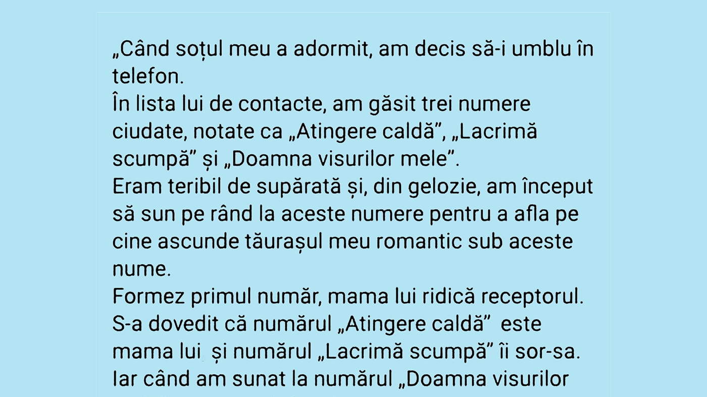 BANC | "Când soțul meu a adormit, am decis să-i umblu în telefon"