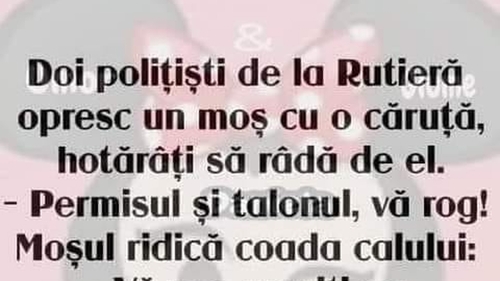 BANC | Doi polițiști de la Rutieră opresc un moș cu o căruță, hotărâți să râdă de el: "Permisul și talonul, vă rog!"
