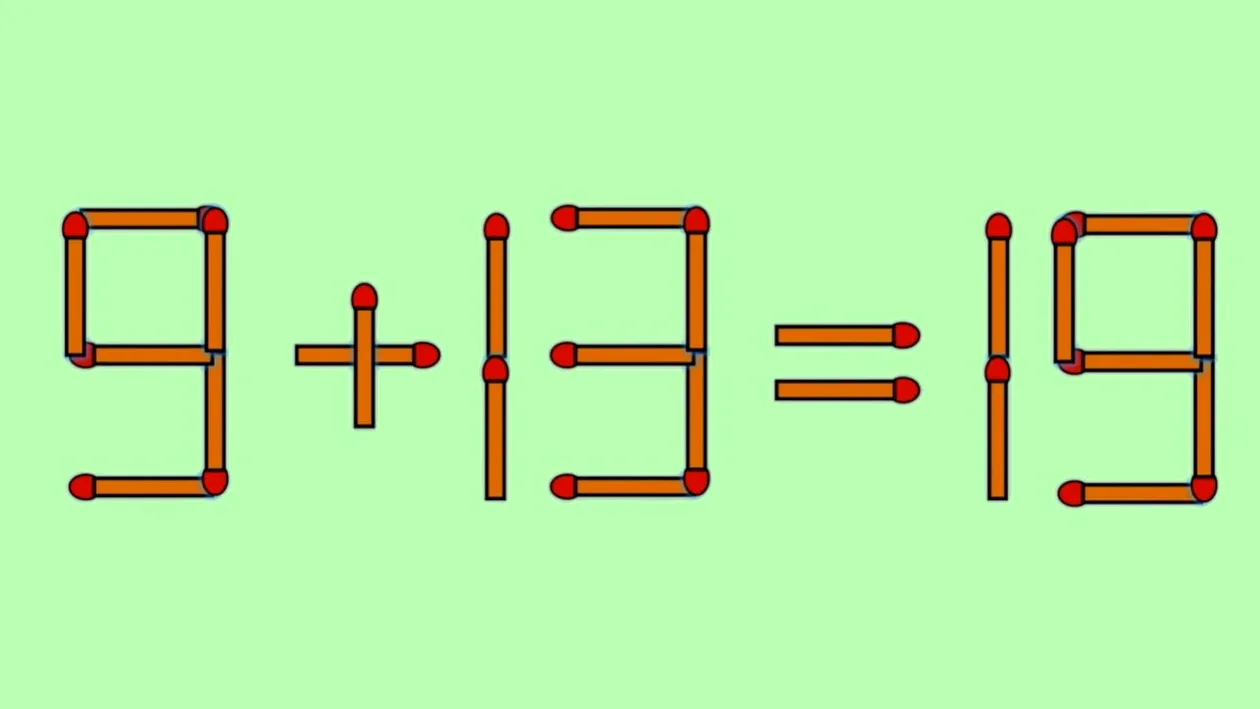 Test IQ cu chibrituri | Mutați un singur băț, pentru a corecta 9 + 13 = 19