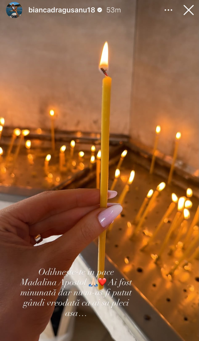 Bianca Drăgușanu a aprins o lumânare pentru Mădălina Apostol
