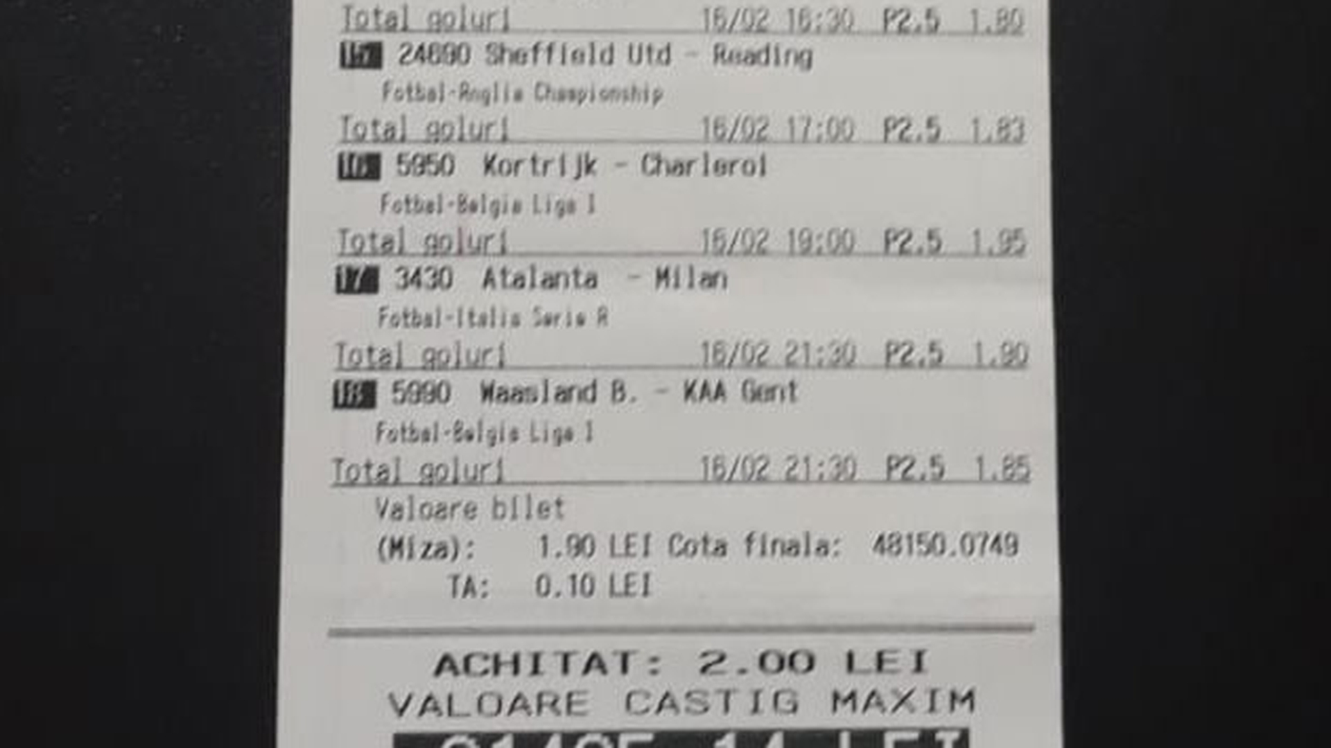 Noroc fantastic pe un bărbat din Horezu! A pus 2 lei la pariuri și a câștigat 50.000 de euro!