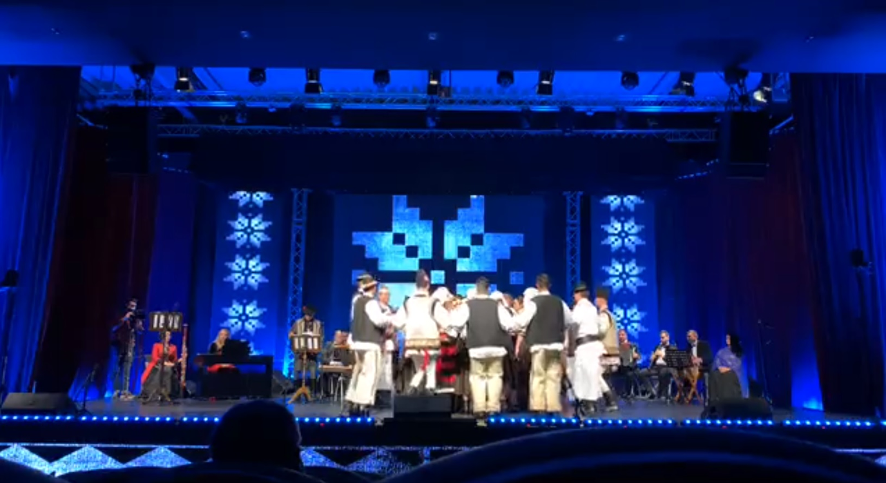 Secvență din spectacolul susținut de Grigore Leșe și colaboratorii săi, în pandemie