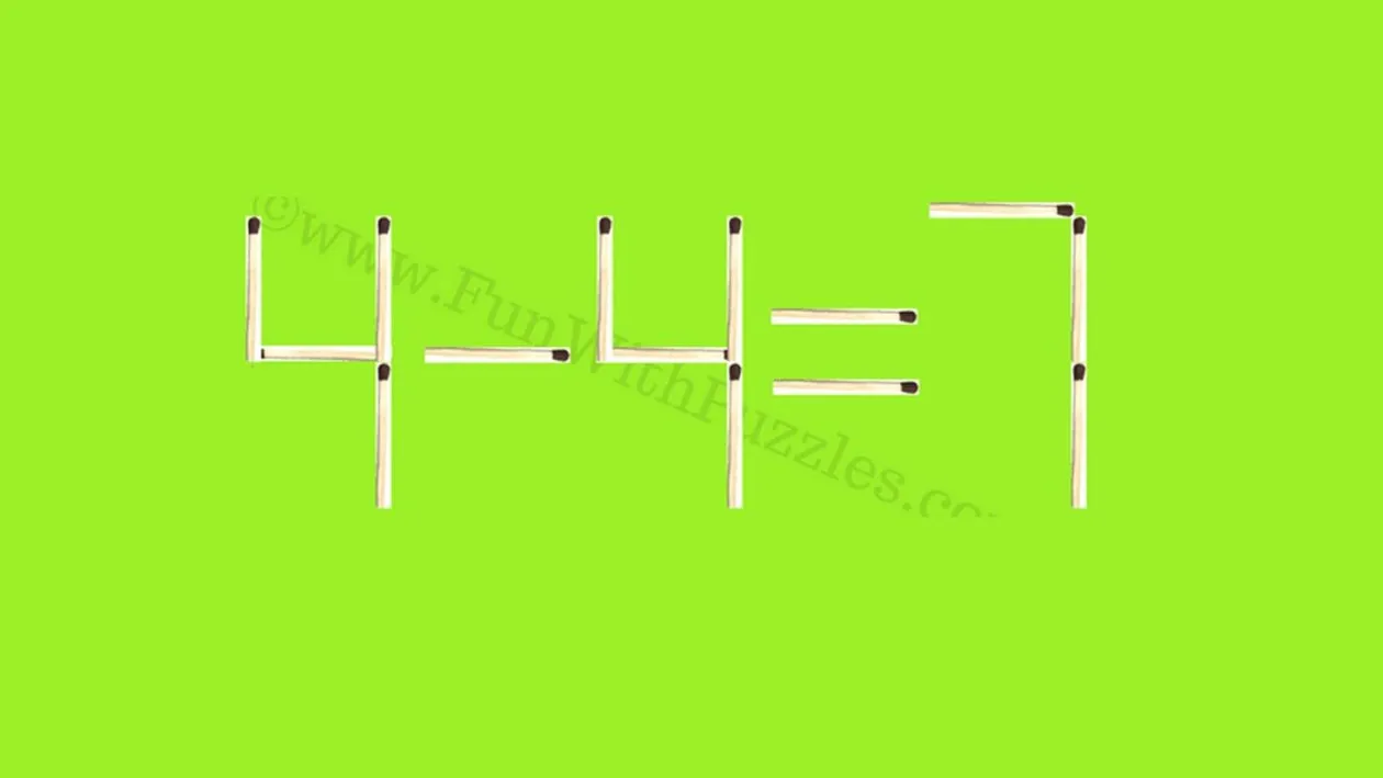 Test cu chibrituri | Mutați un singur băț pentru a corecta egalitatea: 4-4=7