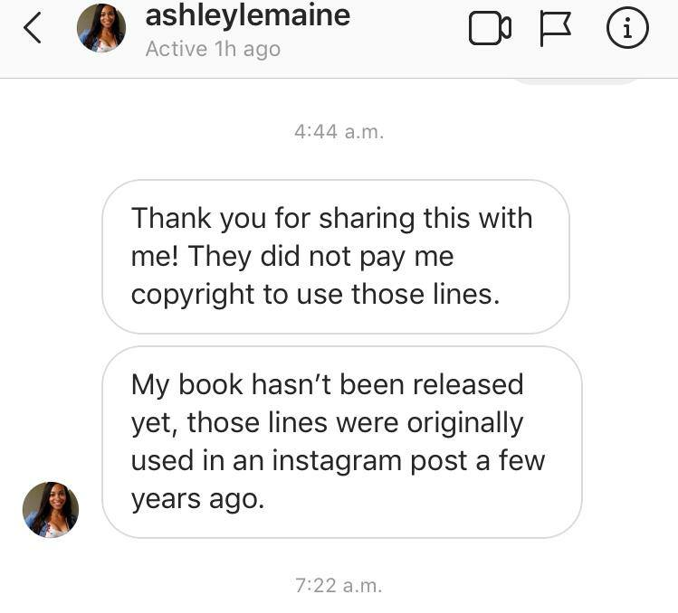 Ashley precizează că nu a primit niciun ban pentru versurile ei