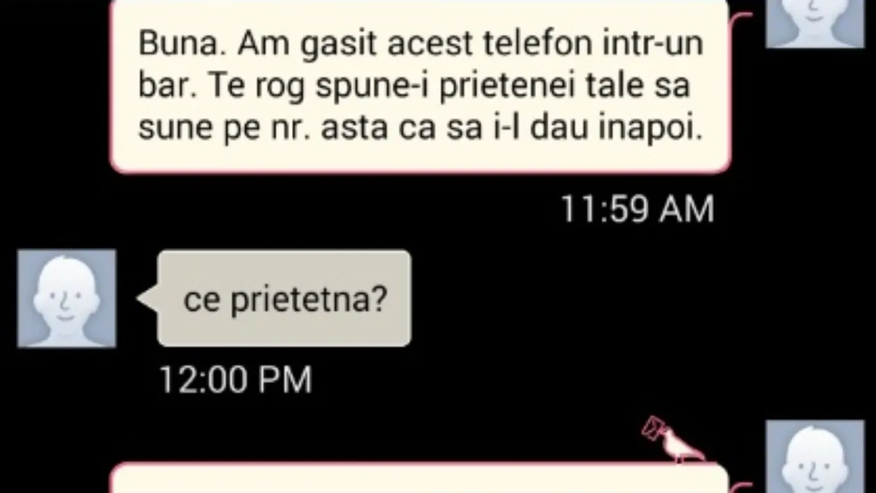 BANC | „Bună. Am găsit acest telefon într-un bar. Te rog, spune-i prietenei tale să sune pe numărul acesta”