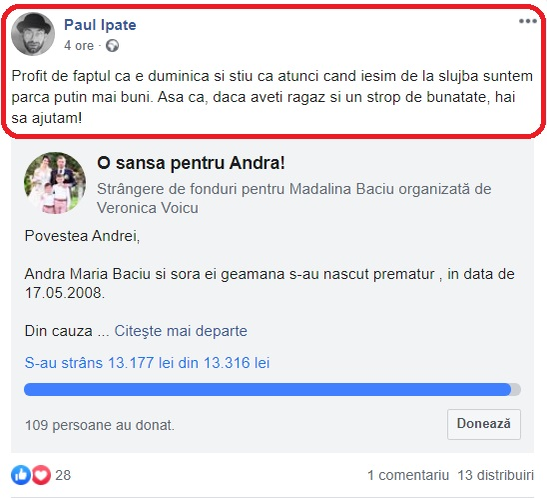 Paul Ipate, apel disperat pe Facebook! Andra e grav bolnavă