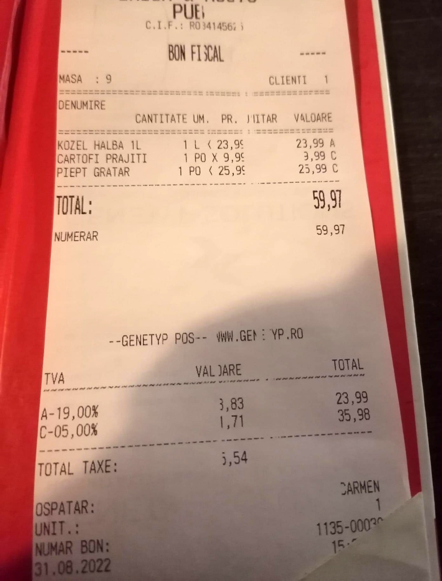 Câți lei a dat un bărbat pe o porție de piept de pui, într-un pub din Cluj. Costă cât 2 pui întregi, în supermarket!