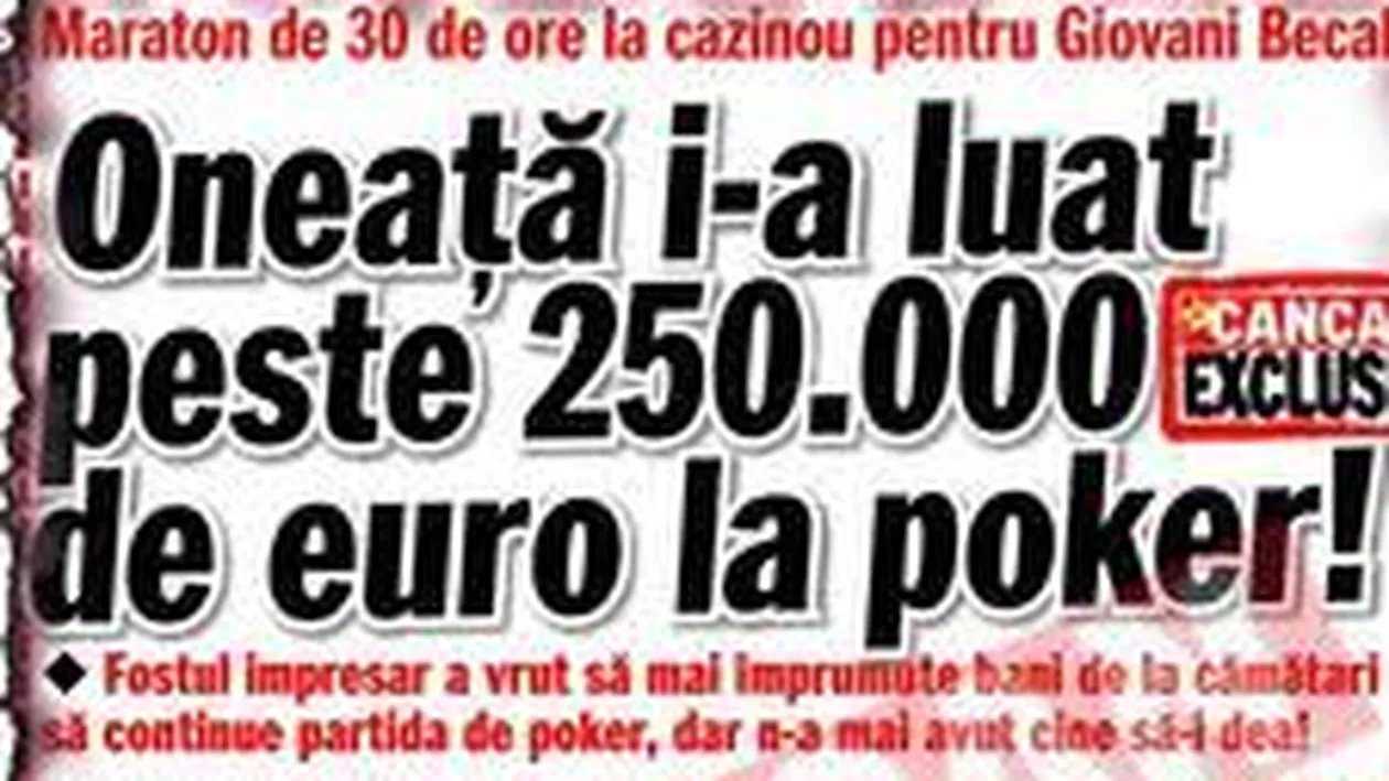 Giovani Becali si-a chemat maseurul la cazinou!