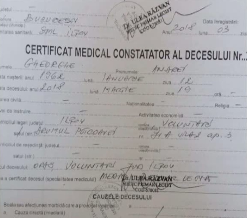 A fost făcut public certificatul de deces al lui Andrei Gheorghe! Ce scrie la cauza morții