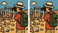Test de perspicacitate | Identificați toate cele 3 diferențe dintre turistul din dreapta și cel din stânga!