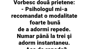 BANC | Vorbesc două prietene: "Psihologul mi-a recomandat o modalitate foarte bună de a adormi repede"