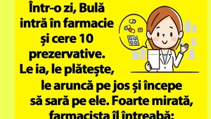 BANC | Bulă intră în farmacie și cere 10 prezervative